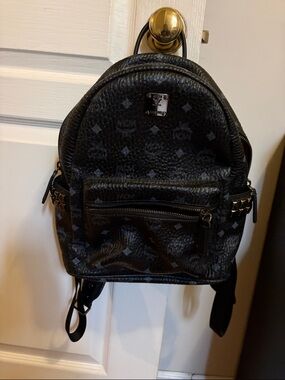 MCM Black Visetos Stark Mini Backpack with Stud Accents